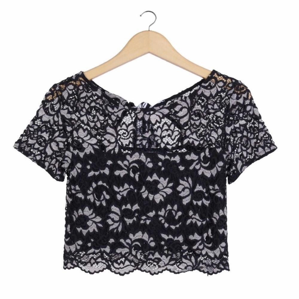 French Connection Navy Blue Lace Cropped Blouse